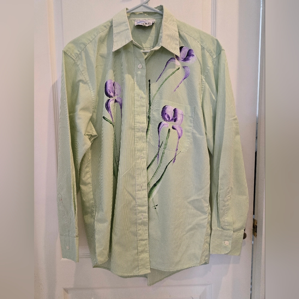 Las Olas Green Shirt with Purple Floral Design